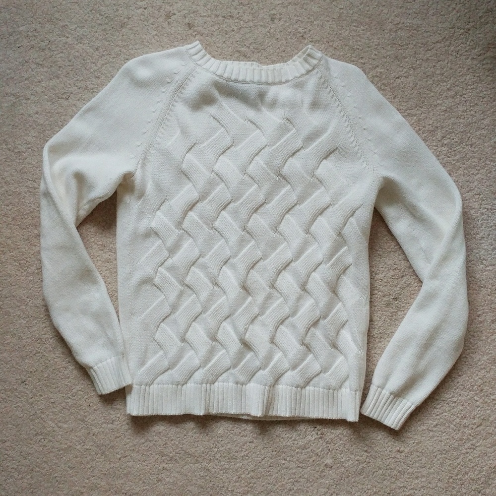 Lands’ End White Drifter Knit Crew Neck Sweater
